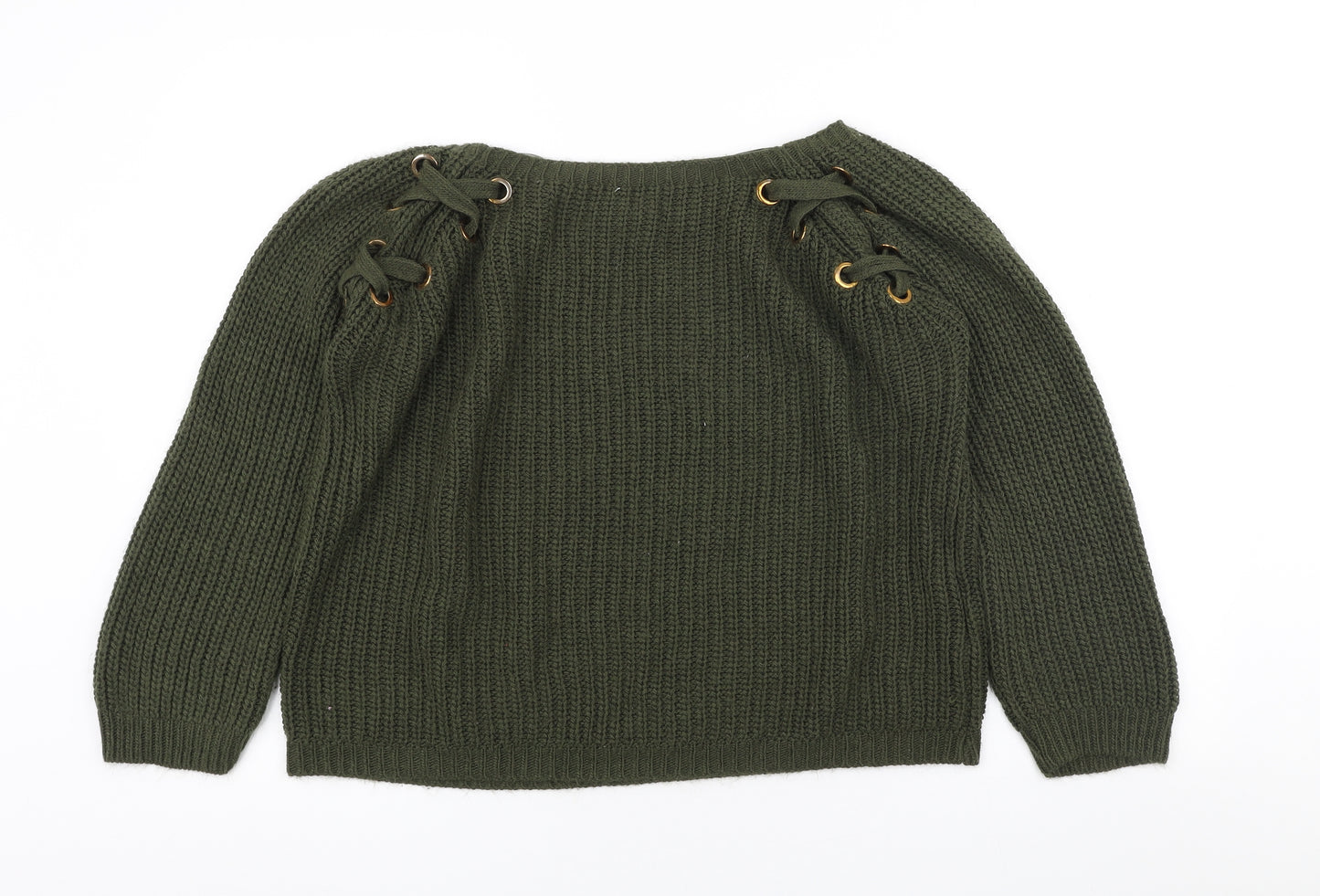 Quiz Womens Green Scoop Neck Acrylic Pullover Jumper Size L