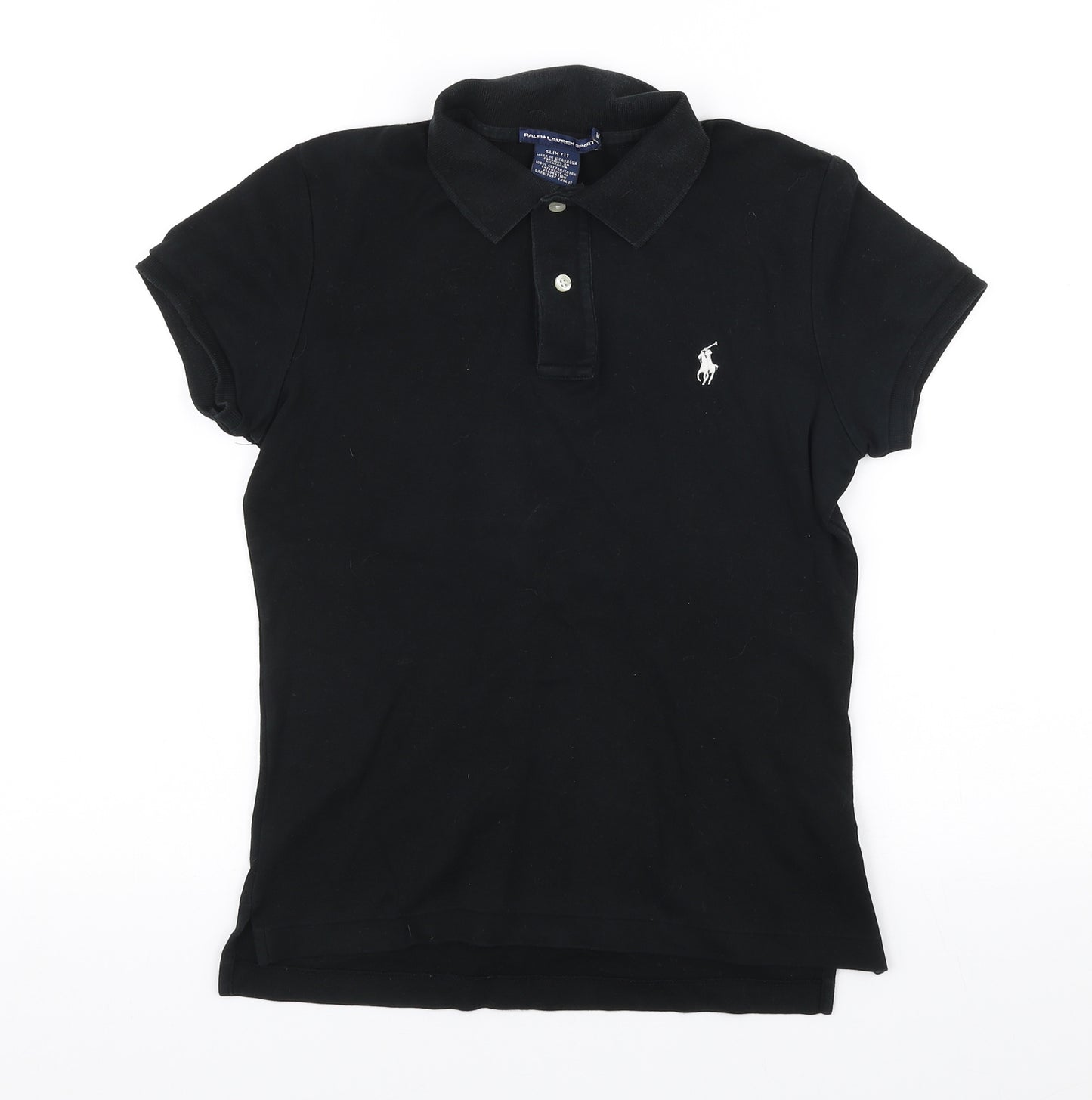 Ralph Lauren Sport Womens Black Cotton Basic Polo Size S Collared