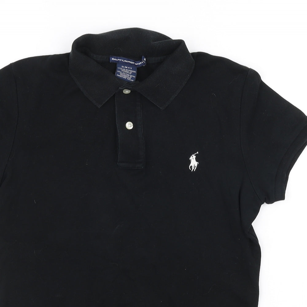 Ralph Lauren Sport Womens Black Cotton Basic Polo Size S Collared