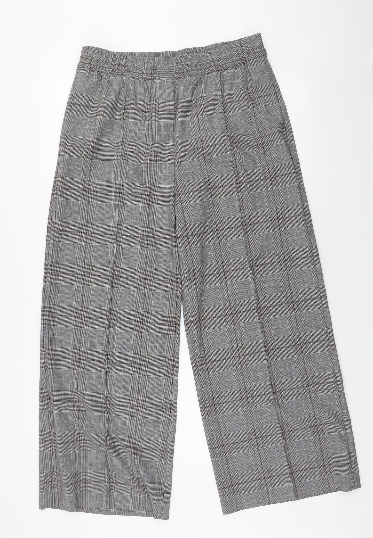 Marks and Spencer Womens Grey Plaid Polyester Trousers Size 14 L27 in Regular