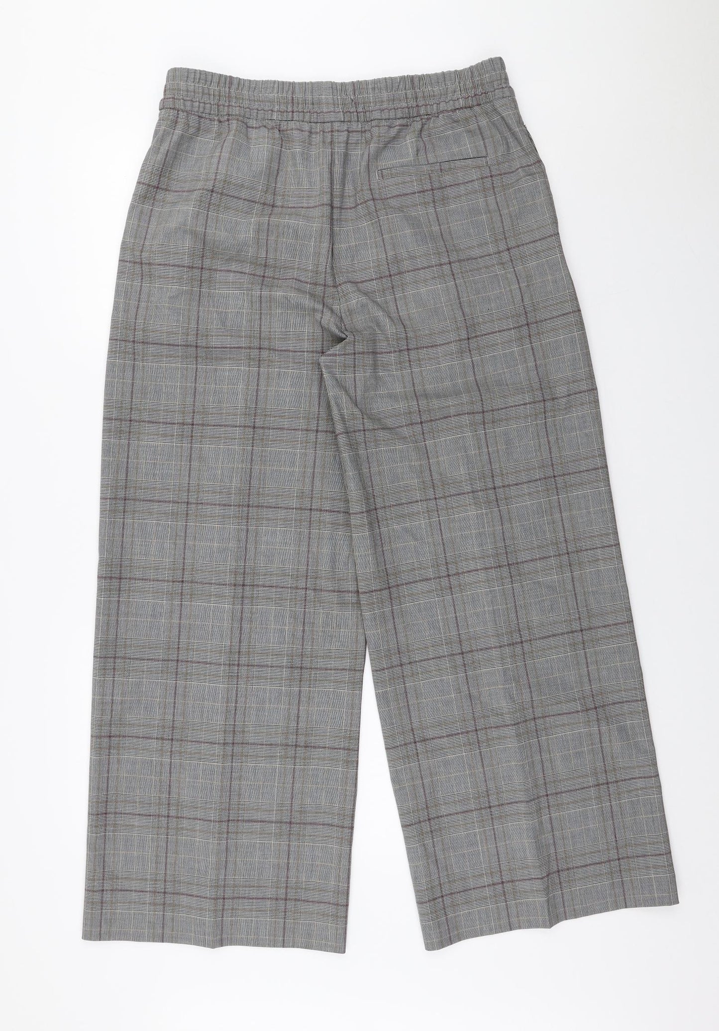 Marks and Spencer Womens Grey Plaid Polyester Trousers Size 14 L27 in Regular