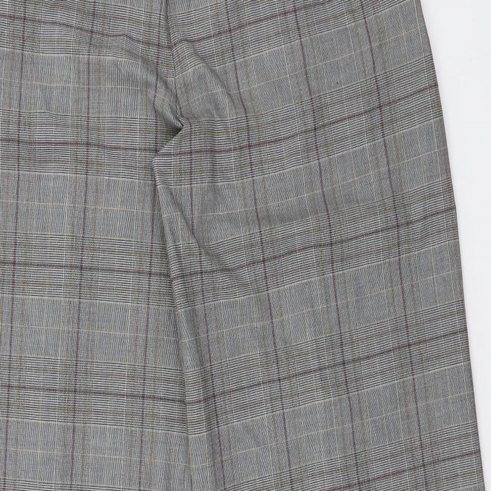 Marks and Spencer Womens Grey Plaid Polyester Trousers Size 14 L27 in Regular