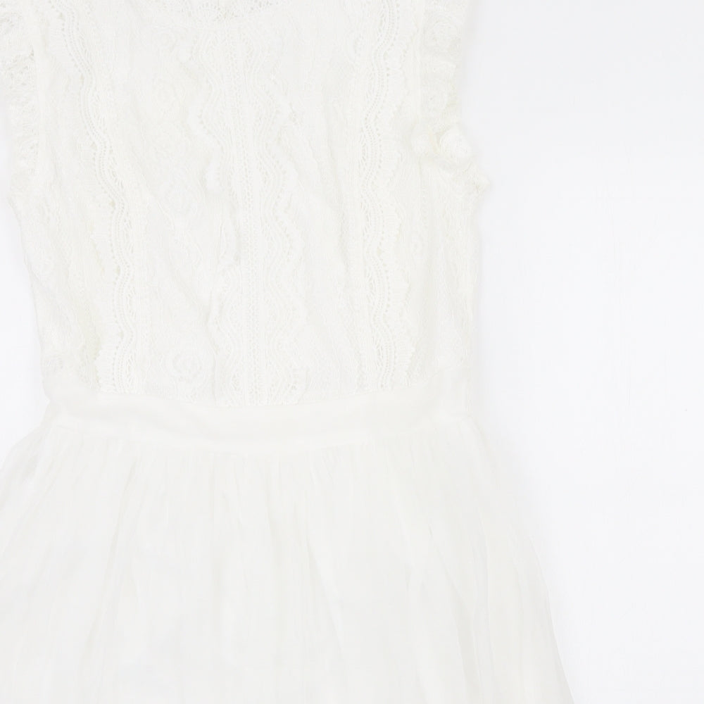 Simplee Womens White Polyester A-Line Size M Roll Neck