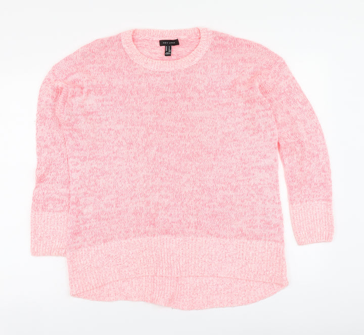 New Look Womens Pink Round Neck Acrylic Pullover Jumper Size M