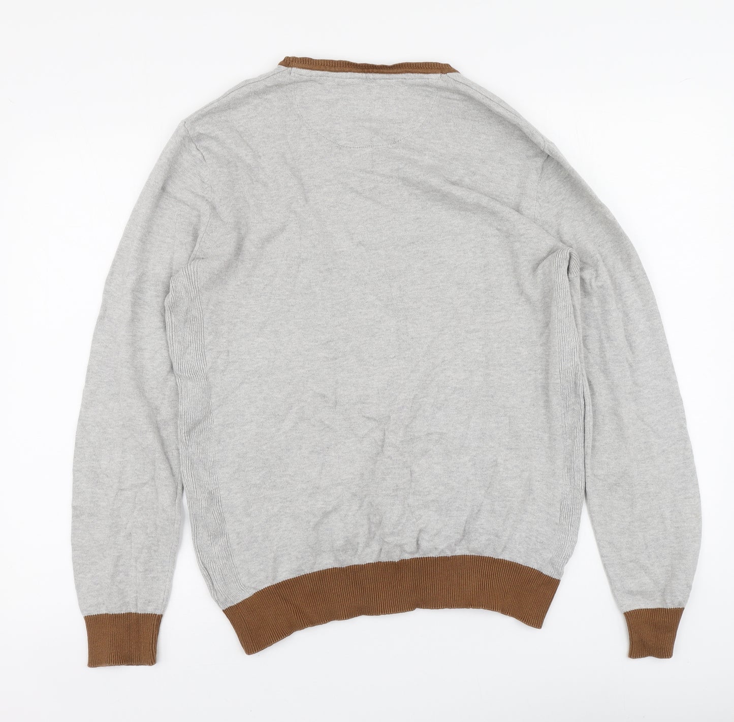 Twisted Soul Mens Grey Round Neck Cotton Pullover Jumper Size M