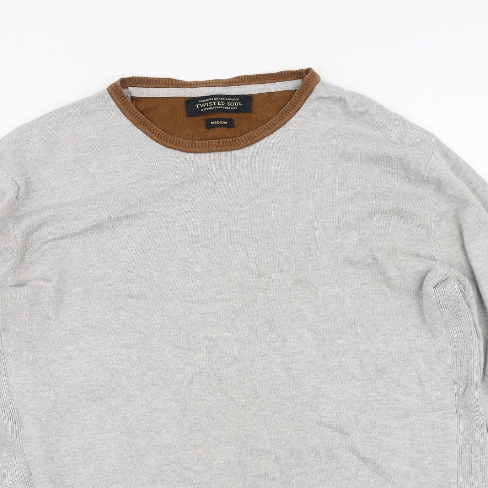 Twisted Soul Mens Grey Round Neck Cotton Pullover Jumper Size M