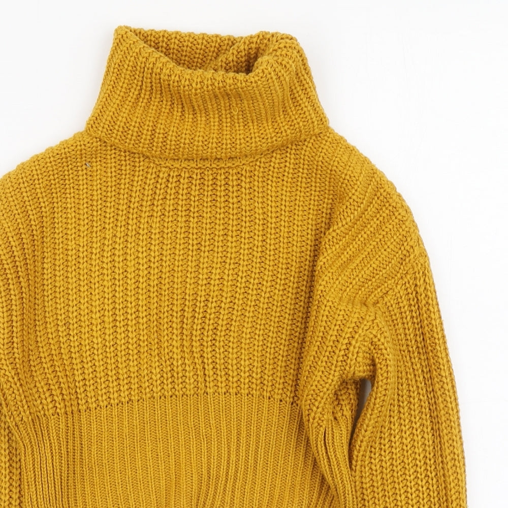 New Look Girls Yellow Roll Neck Acrylic Pullover Jumper Size 9 Years