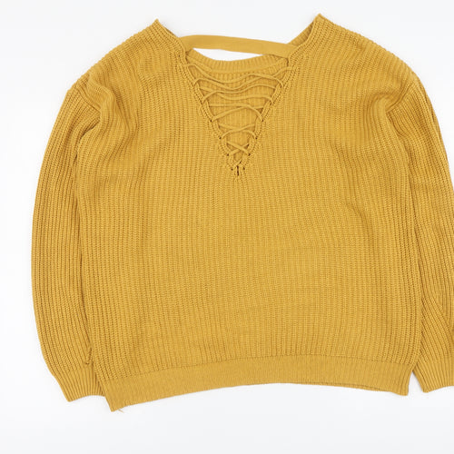New Look Womens Yellow Round Neck Acrylic Pullover Jumper Size M