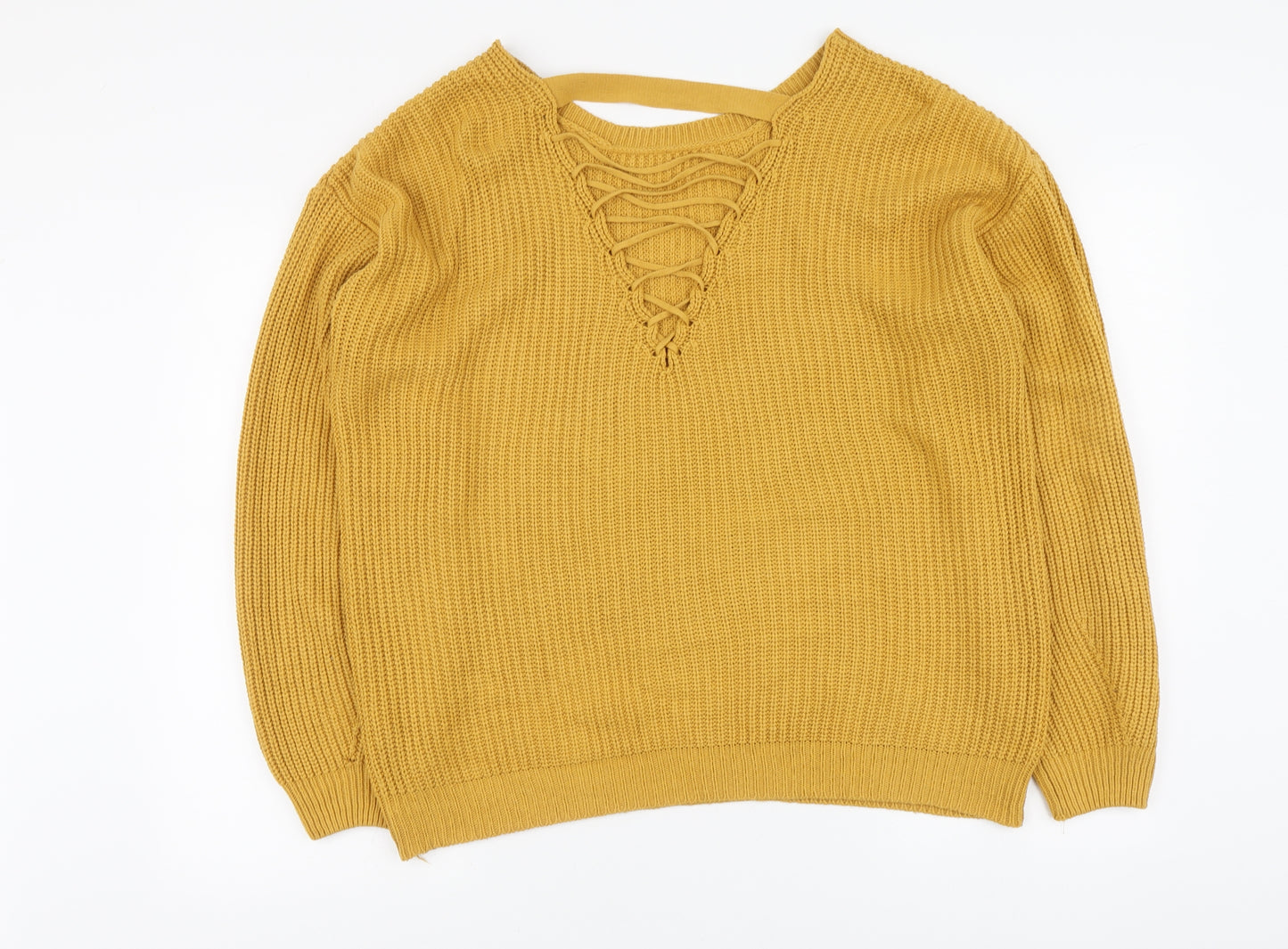New Look Womens Yellow Round Neck Acrylic Pullover Jumper Size M
