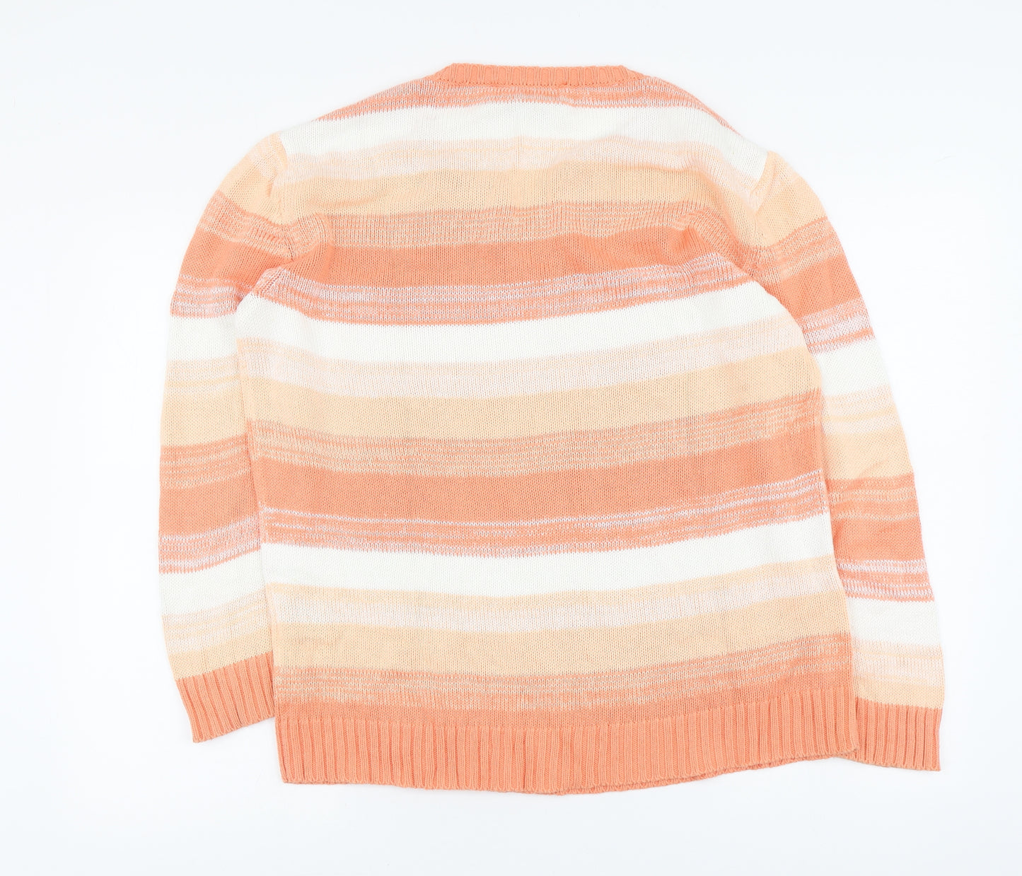 Gabriele Shaawe Womens Orange V-Neck Striped Cotton Pullover Jumper Size 18