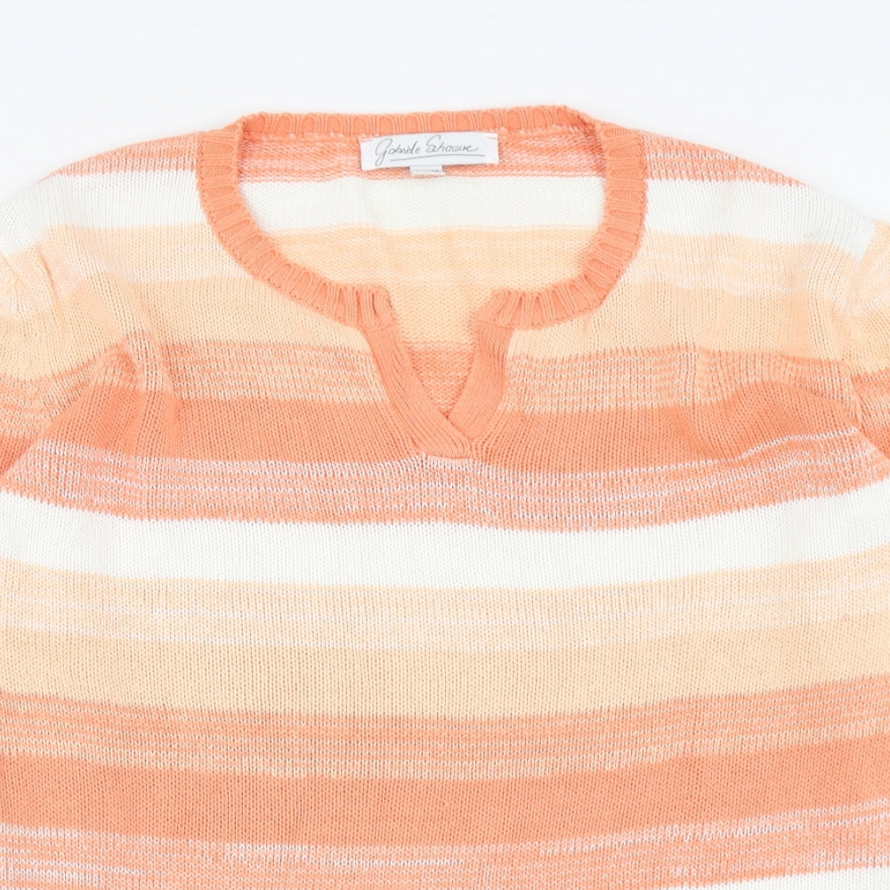 Gabriele Shaawe Womens Orange V-Neck Striped Cotton Pullover Jumper Size 18