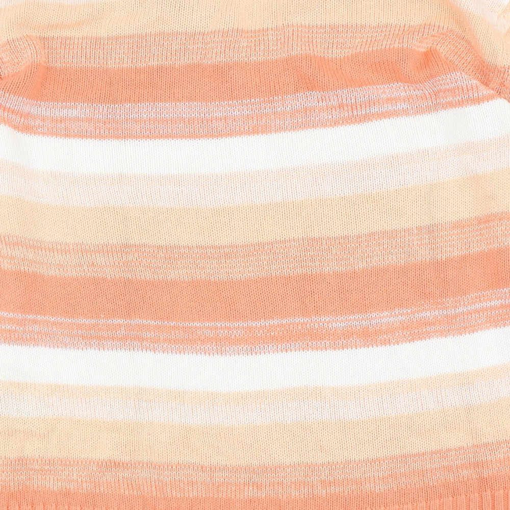 Gabriele Shaawe Womens Orange V-Neck Striped Cotton Pullover Jumper Size 18