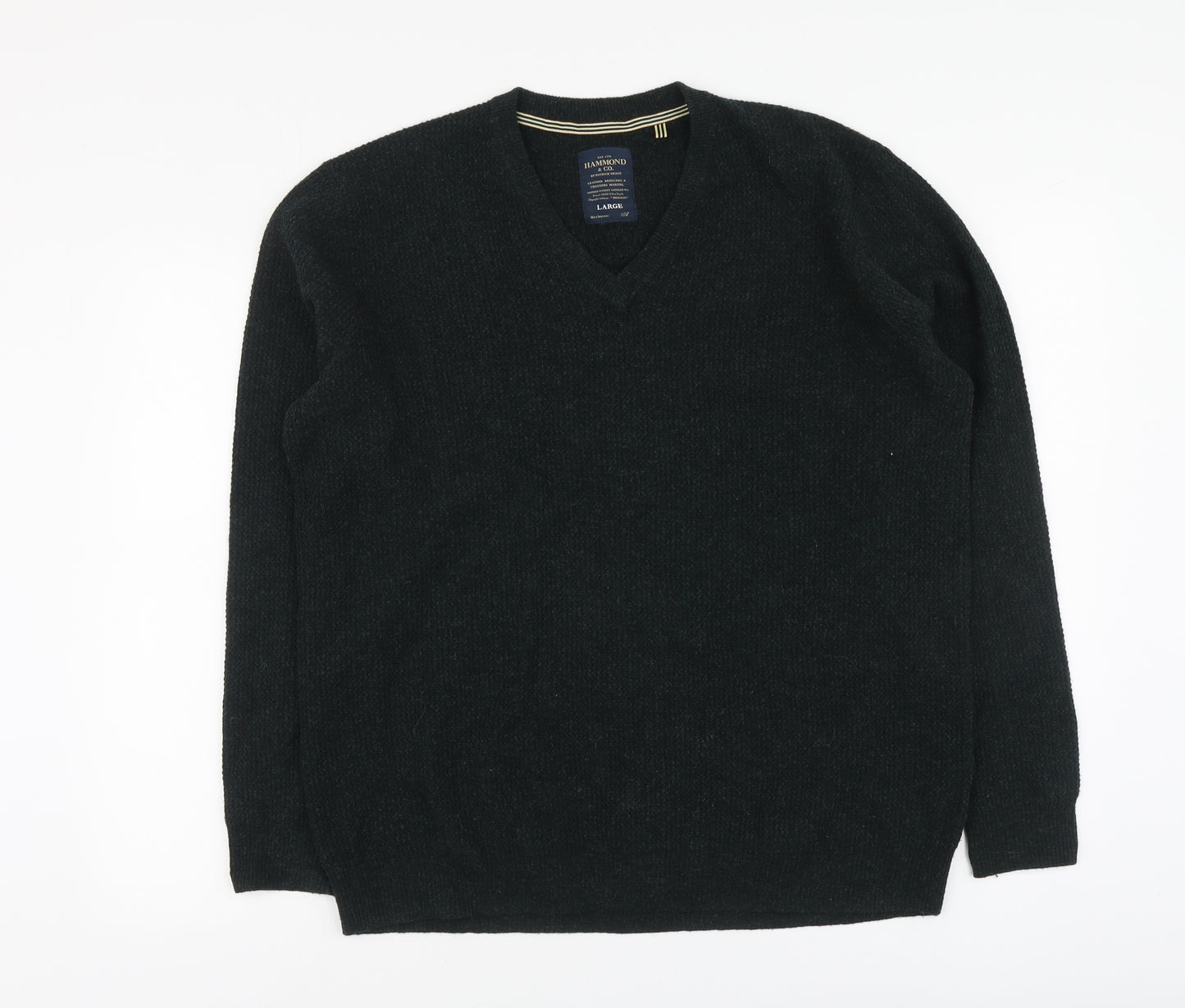 Hammond & Co Mens Green V-Neck Wool Pullover Jumper Size L