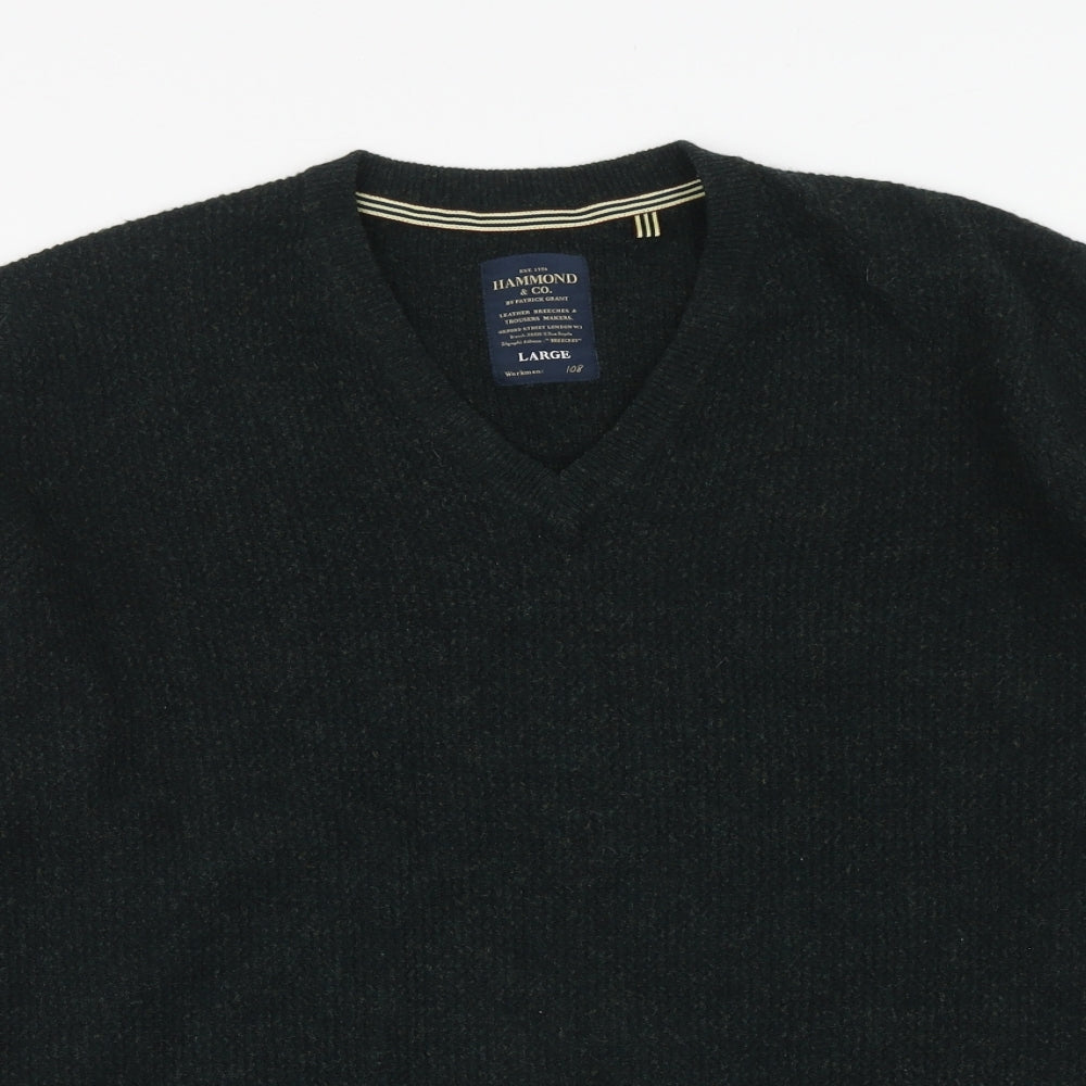 Hammond & Co Mens Green V-Neck Wool Pullover Jumper Size L