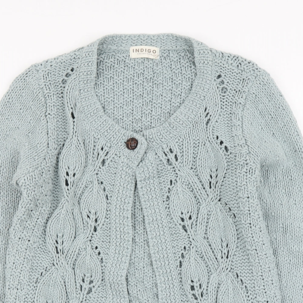 Indigo Womens Blue Round Neck Cotton Cardigan Jumper Size 12