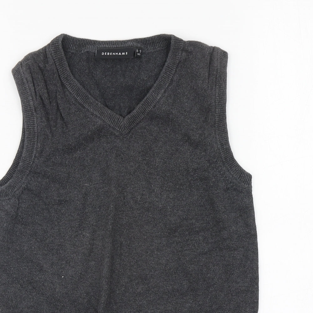 Debenhams Boys Grey Round Neck Cotton Vest Jumper Size 8-9 Years