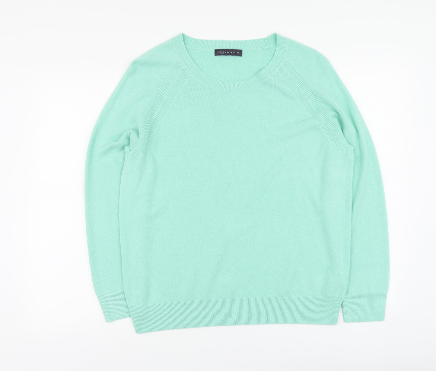 Marks and Spencer Womens Green Round Neck Acrylic Pullover Jumper Size 16