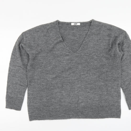 JDY Womens Grey V-Neck Acrylic Pullover Jumper Size L