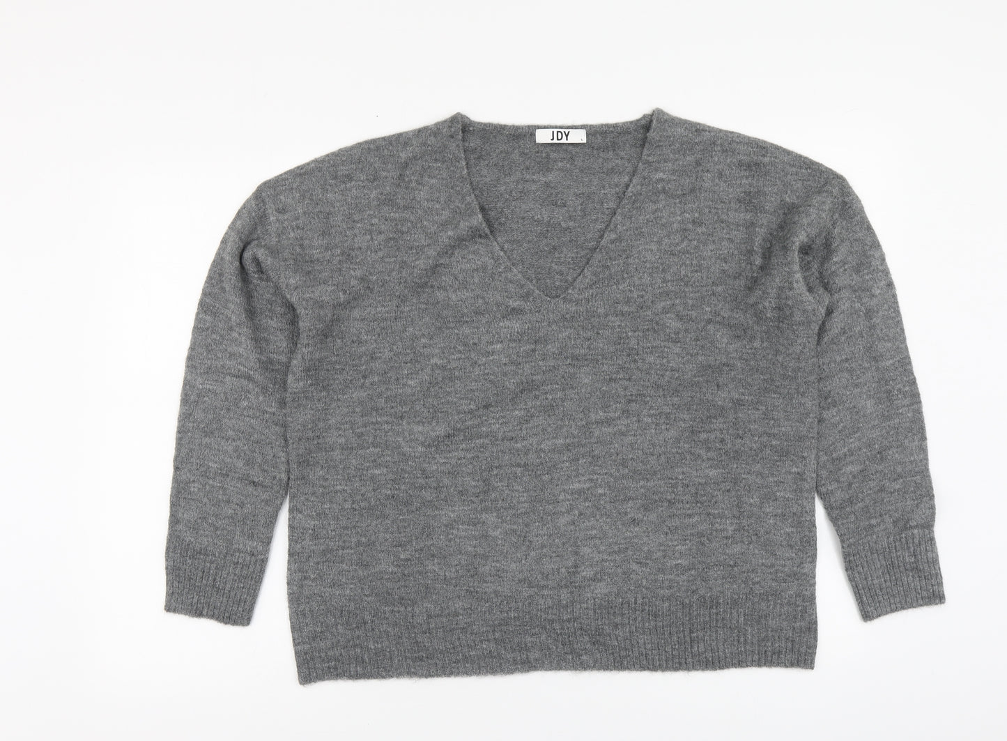 JDY Womens Grey V-Neck Acrylic Pullover Jumper Size L