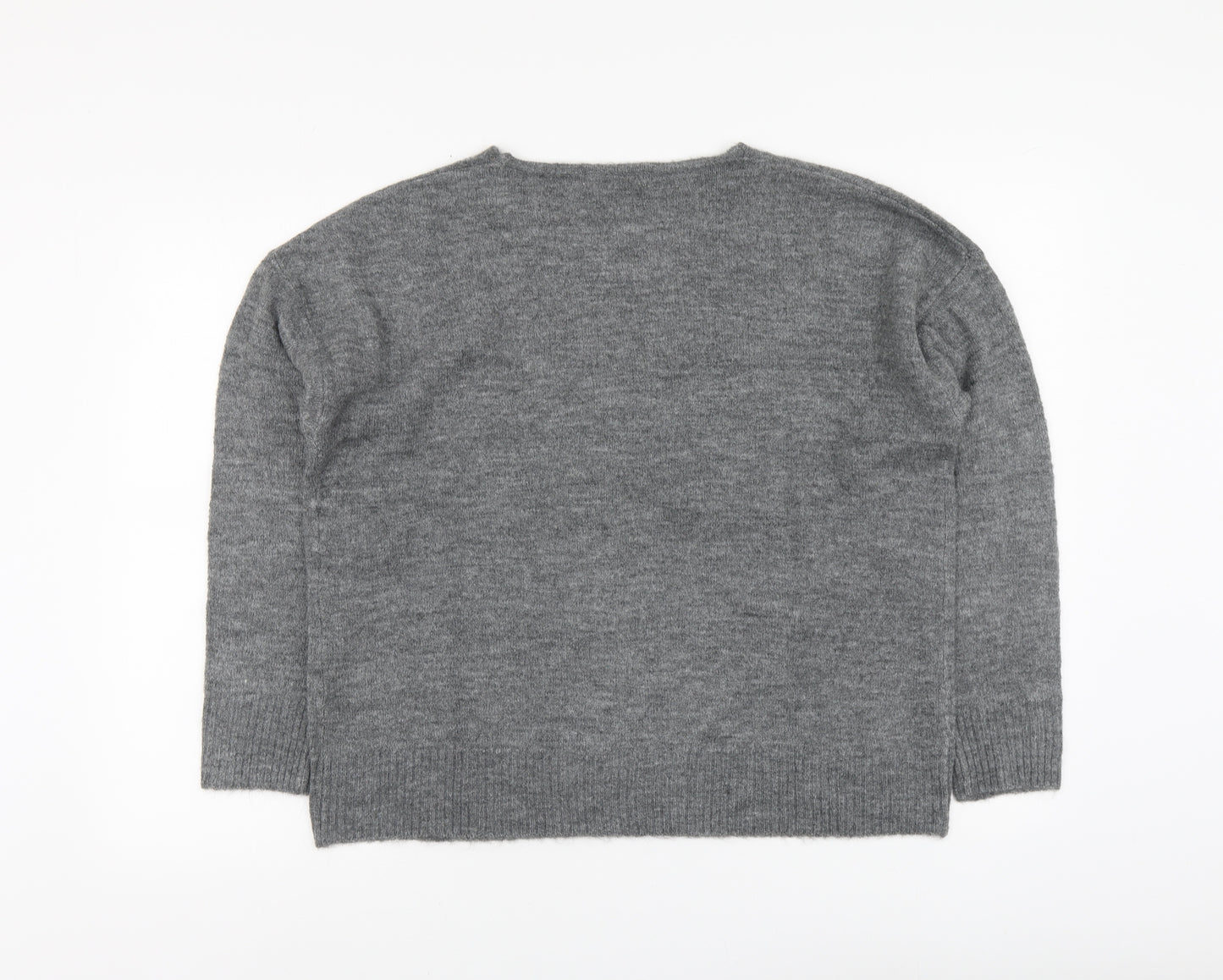 JDY Womens Grey V-Neck Acrylic Pullover Jumper Size L