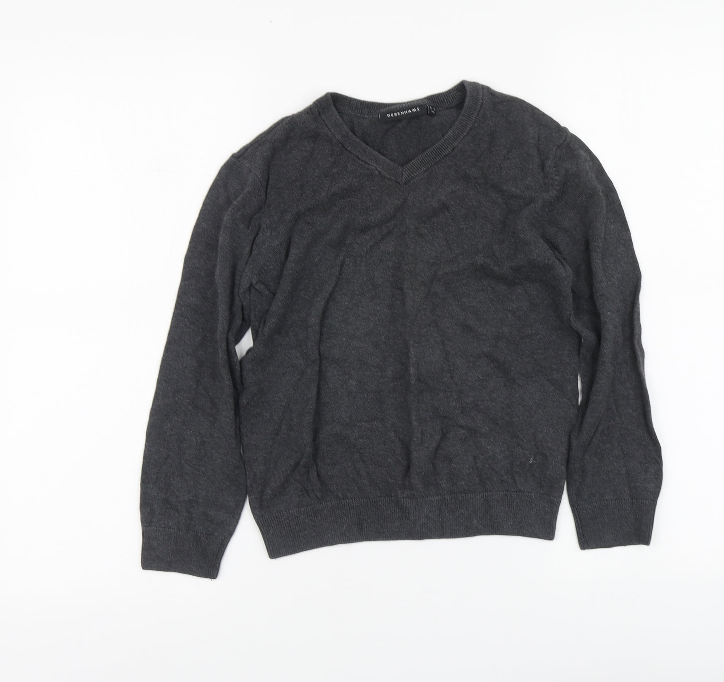 Debenhams Boys Grey V-Neck Cotton Pullover Jumper Size 8-9 Years