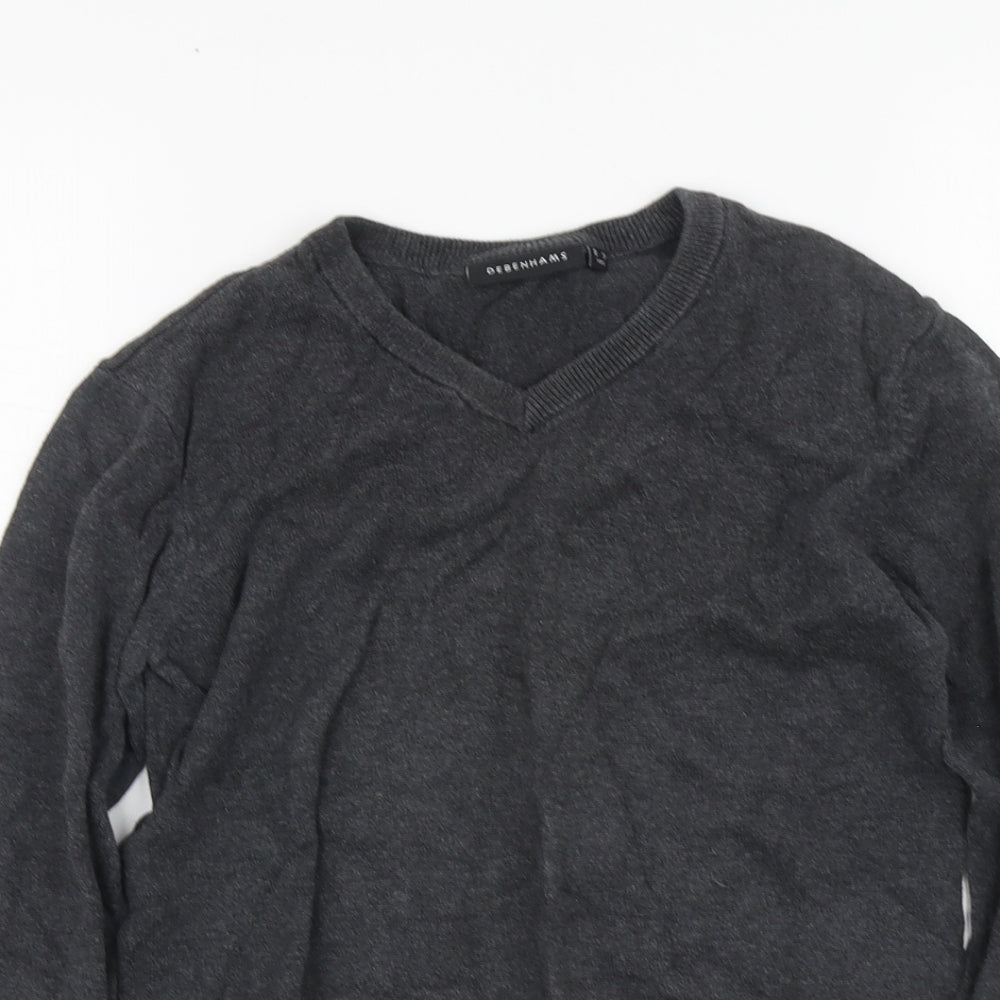 Debenhams Boys Grey V-Neck Cotton Pullover Jumper Size 8-9 Years