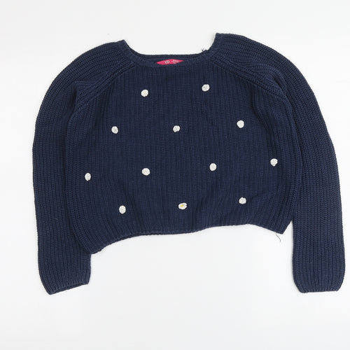 YD Girls Blue Round Neck Cotton Pullover Jumper Size 12-13 Years