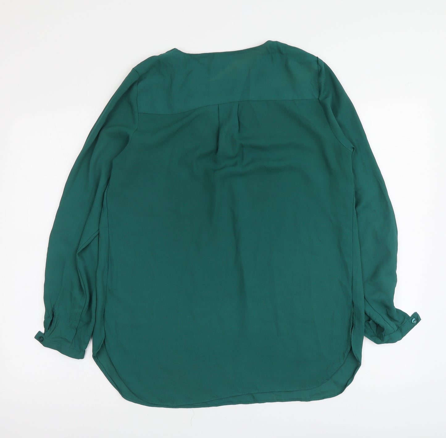 TU Womens Green Polyester Basic Blouse Size 8 V-Neck