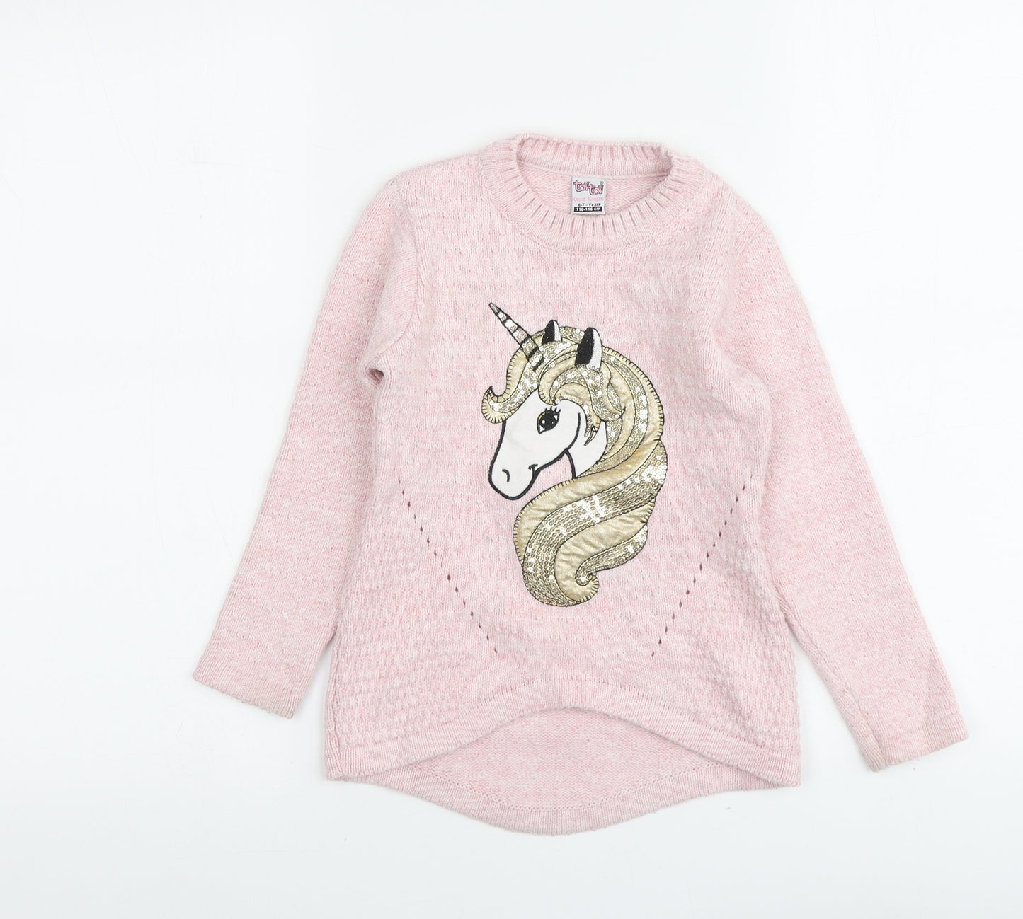 Ton Ton Girls Pink Round Neck Acrylic Pullover Jumper Size 6-7 Years