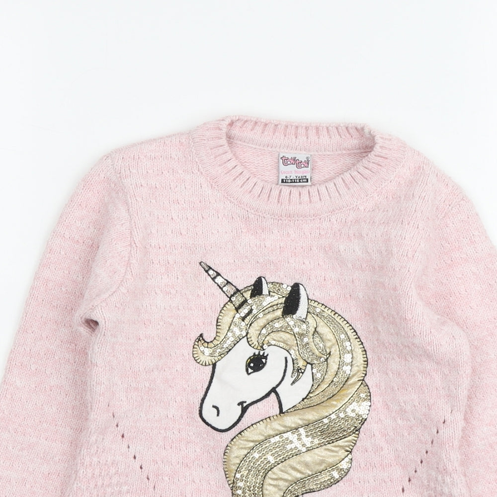 Ton Ton Girls Pink Round Neck Acrylic Pullover Jumper Size 6-7 Years