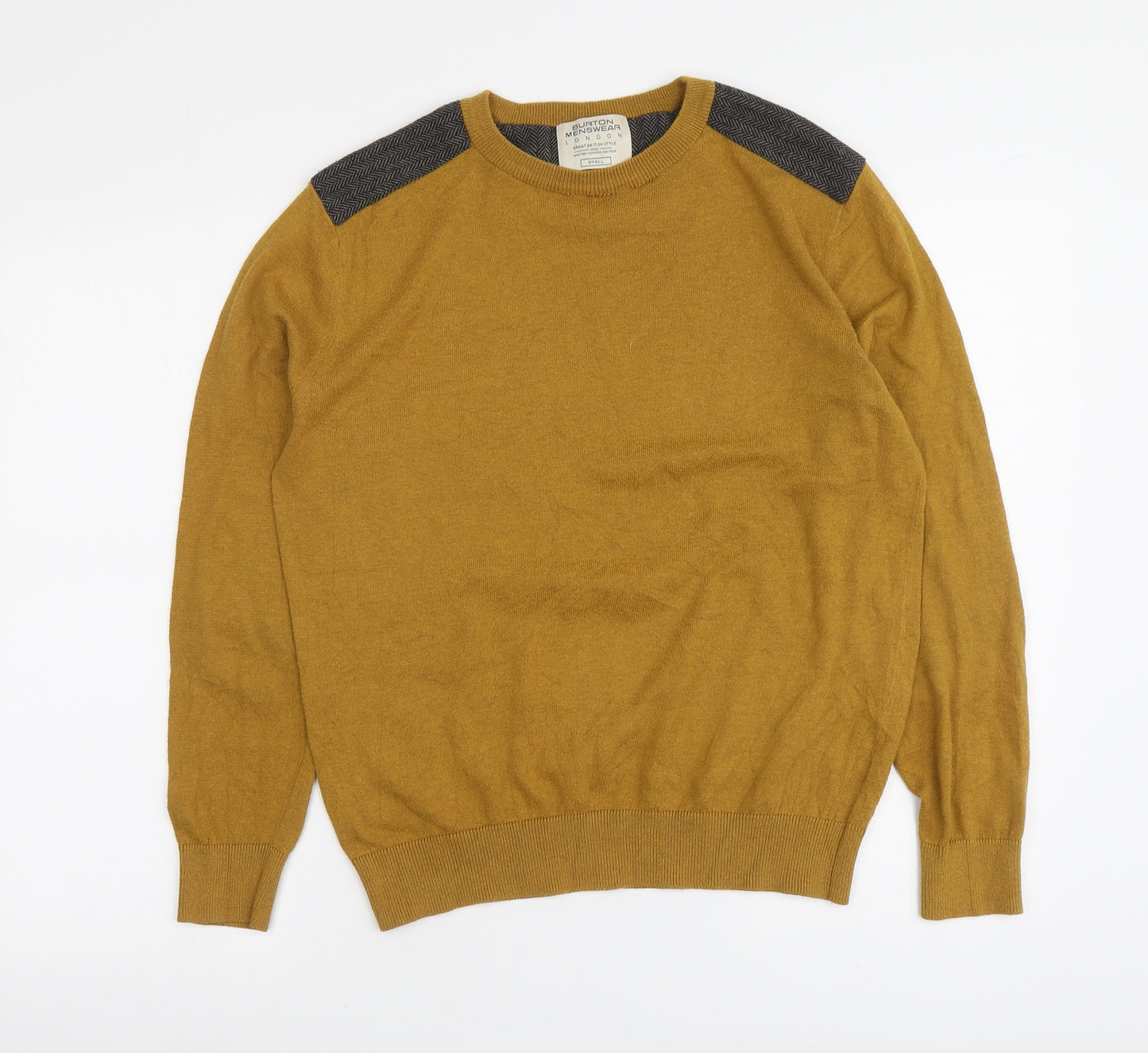 Burton Menswear Mens Yellow Round Neck Cotton Pullover Jumper Size S