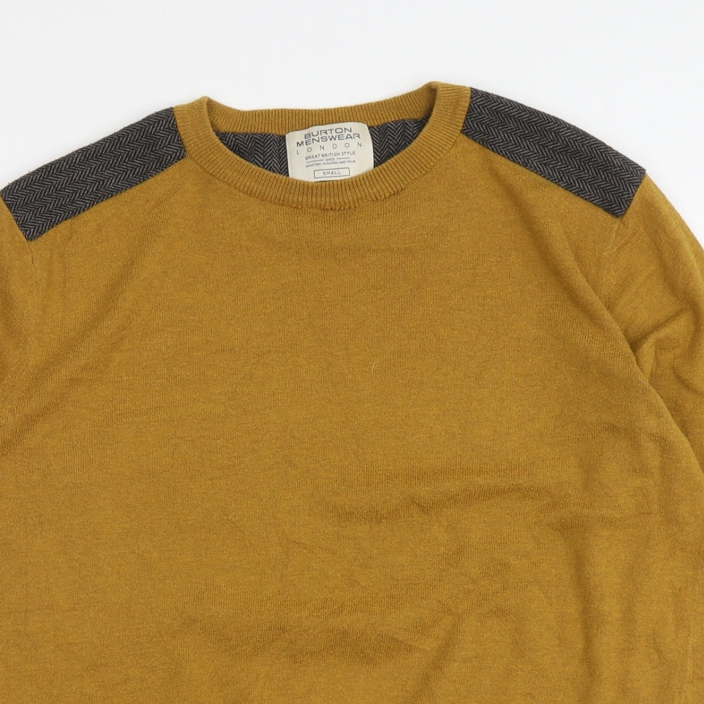 Burton Menswear Mens Yellow Round Neck Cotton Pullover Jumper Size S