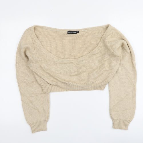PRETTYLITTLETHING Womens Beige Round Neck Acrylic Pullover Jumper Size M