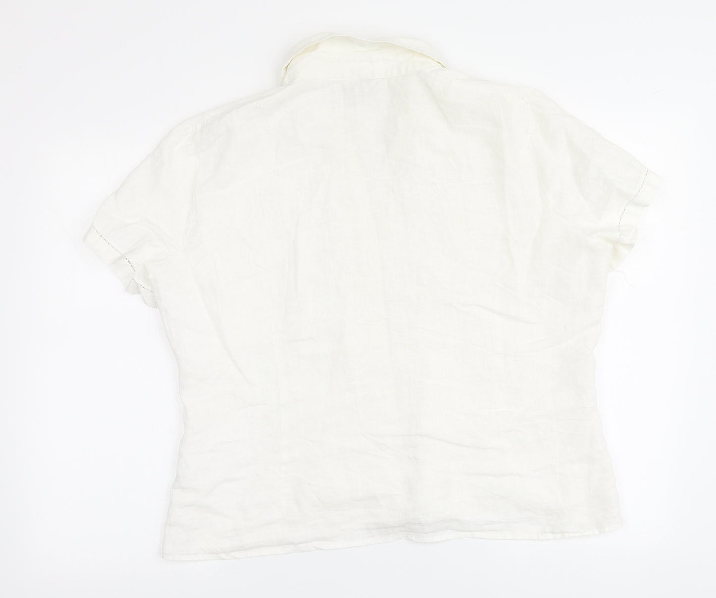 TU Womens White Linen Basic Button-Up Size 16 V-Neck