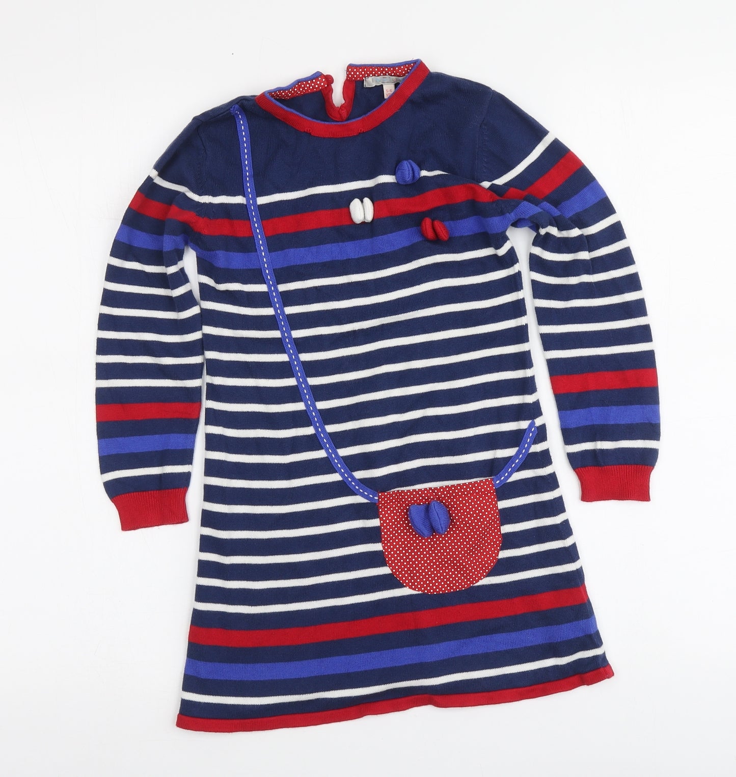Indigo Girls Multicoloured Striped Cotton Jacket Dress Size 5-6 Years Round Neck