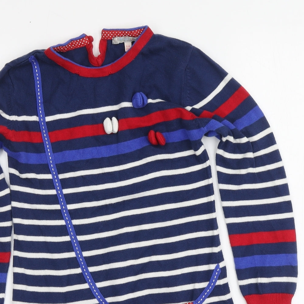 Indigo Girls Multicoloured Striped Cotton Jacket Dress Size 5-6 Years Round Neck