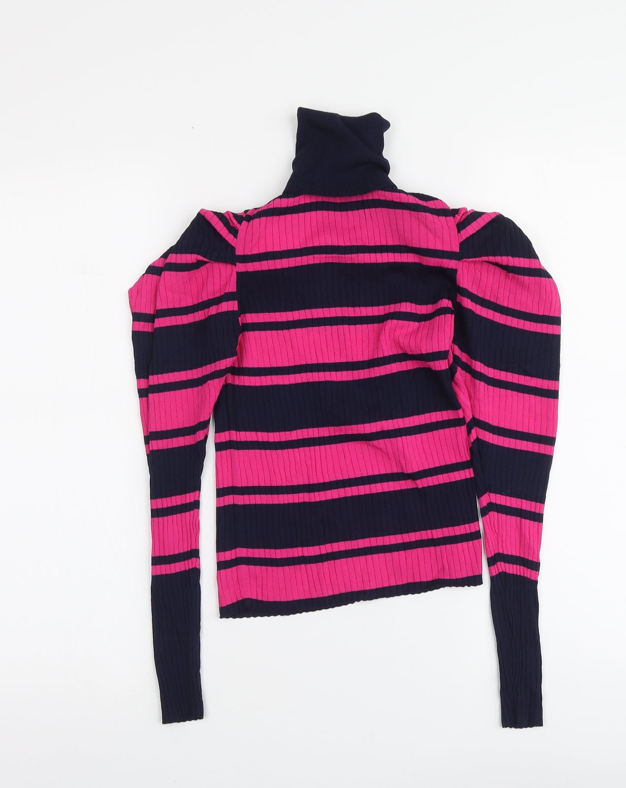 Zara Womens Pink Roll Neck Striped Nylon Pullover Jumper Size S