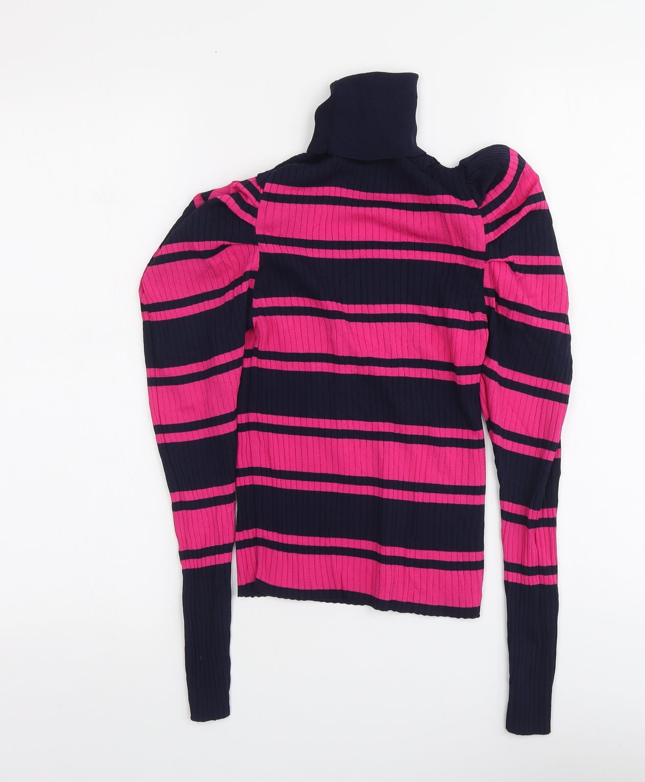 Zara Womens Pink Roll Neck Striped Nylon Pullover Jumper Size S
