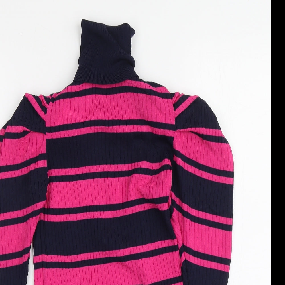Zara Womens Pink Roll Neck Striped Nylon Pullover Jumper Size S