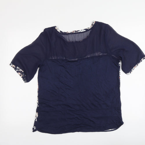 NEXT Womens Blue Floral Viscose Basic Blouse Size 14 Round Neck