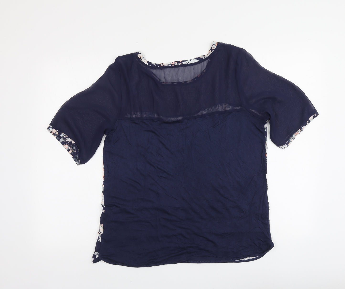 NEXT Womens Blue Floral Viscose Basic Blouse Size 14 Round Neck