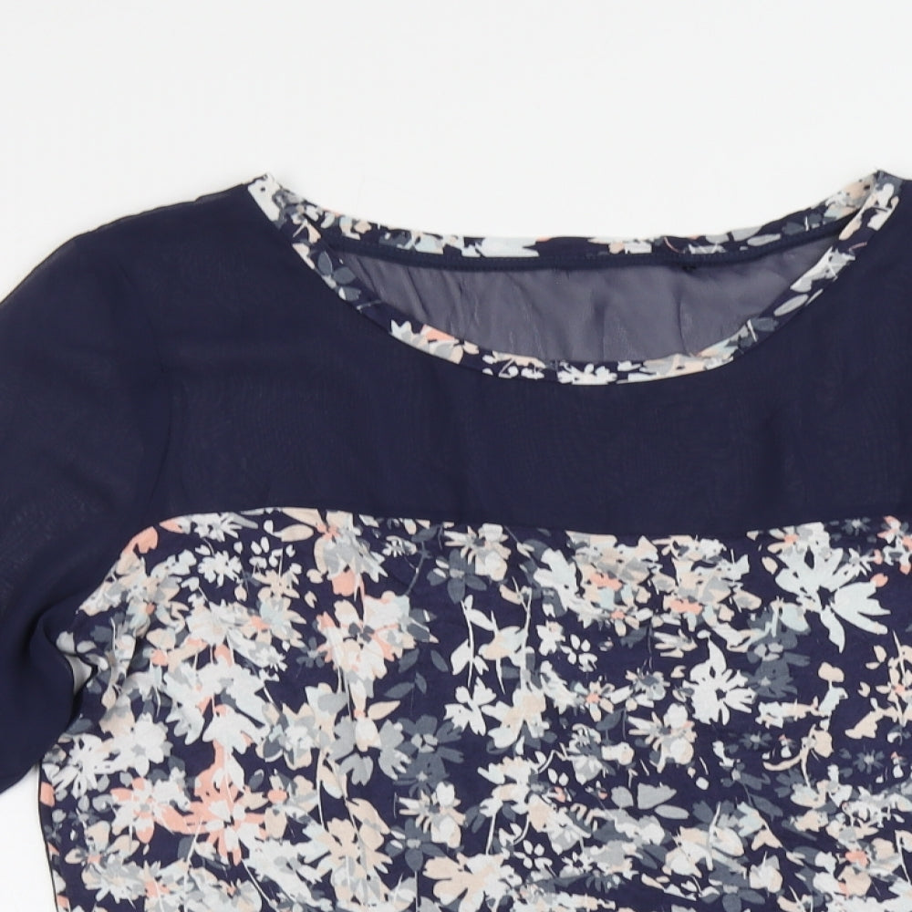 NEXT Womens Blue Floral Viscose Basic Blouse Size 14 Round Neck