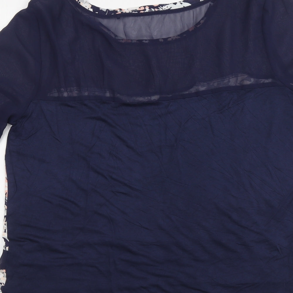 NEXT Womens Blue Floral Viscose Basic Blouse Size 14 Round Neck