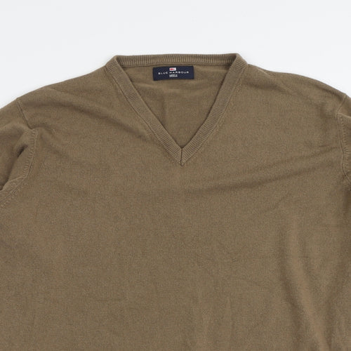 Blue Harbour Mens Beige V-Neck Acrylic Pullover Jumper Size L