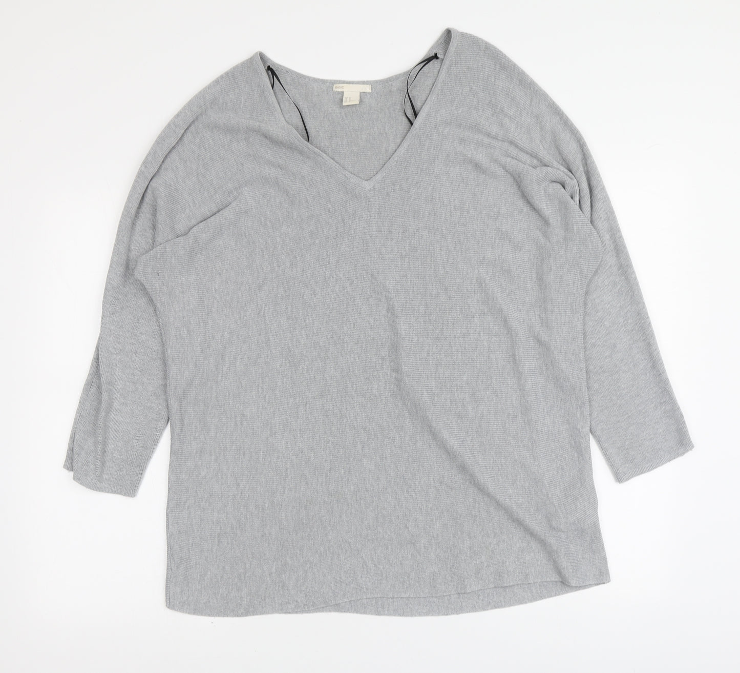 H&M Womens Grey V-Neck Polyester Pullover Jumper Size M