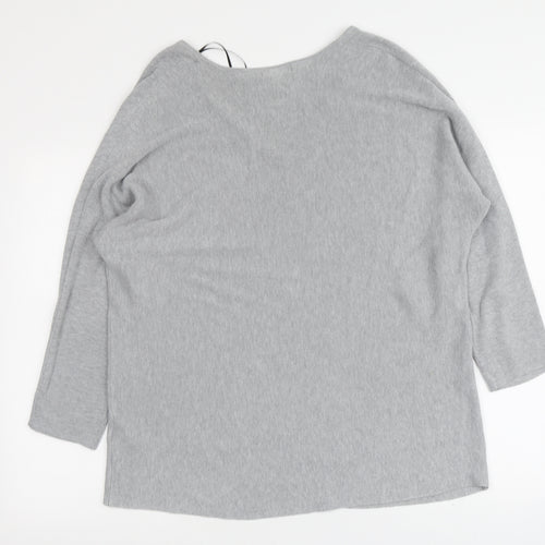 H&M Womens Grey V-Neck Polyester Pullover Jumper Size M