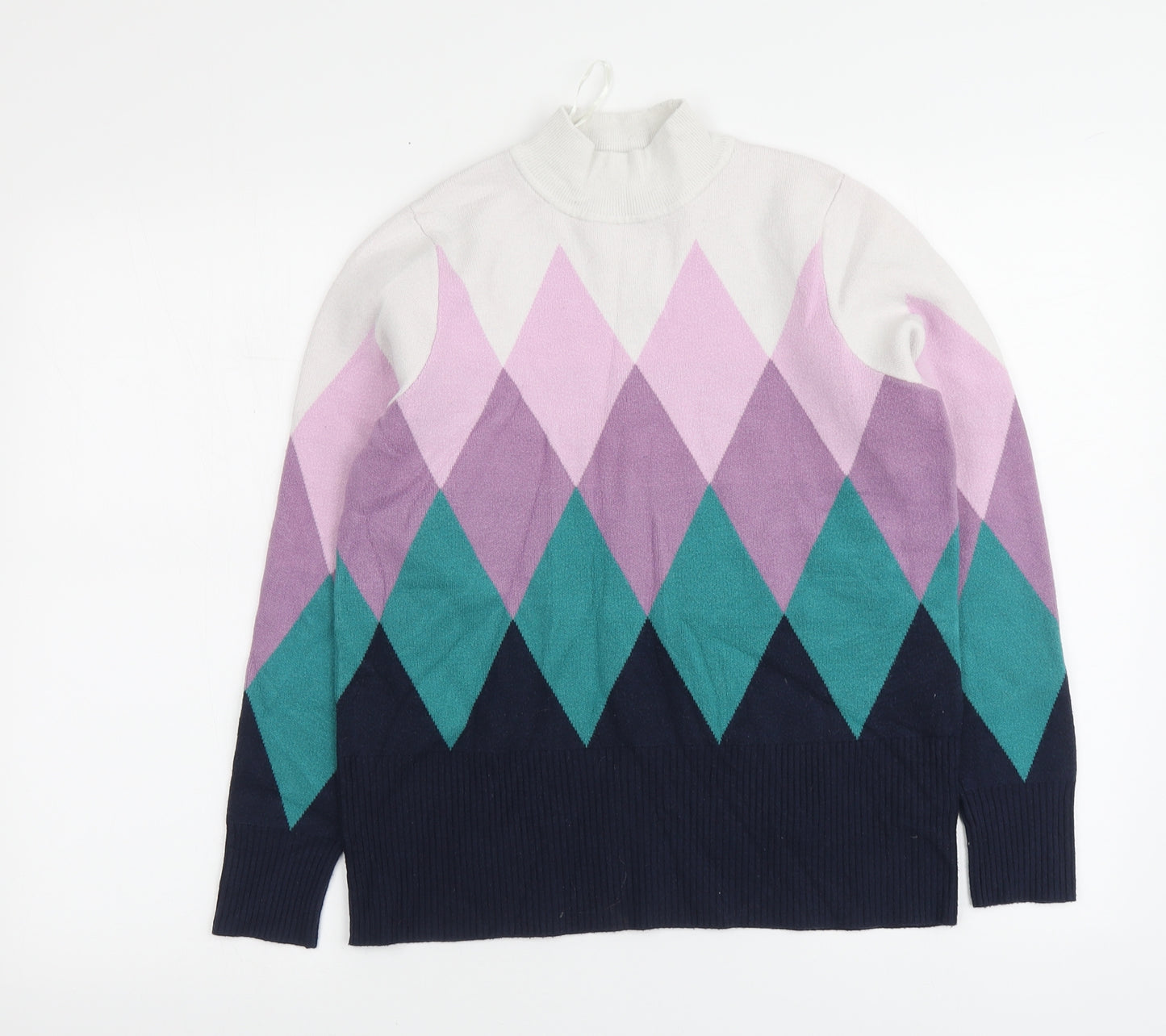 Marks and Spencer Womens Multicoloured High Neck Argyle/Diamond Viscose Pullover Jumper Size 14