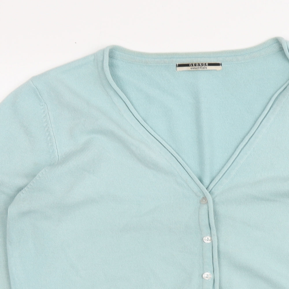 George Womens Blue V-Neck Acrylic Cardigan Jumper Size 12