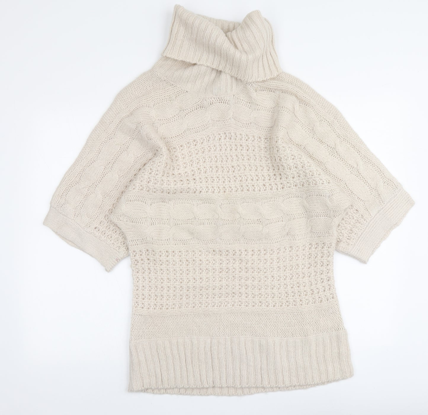 BM Collection Womens Beige Roll Neck Acrylic Pullover Jumper Size L