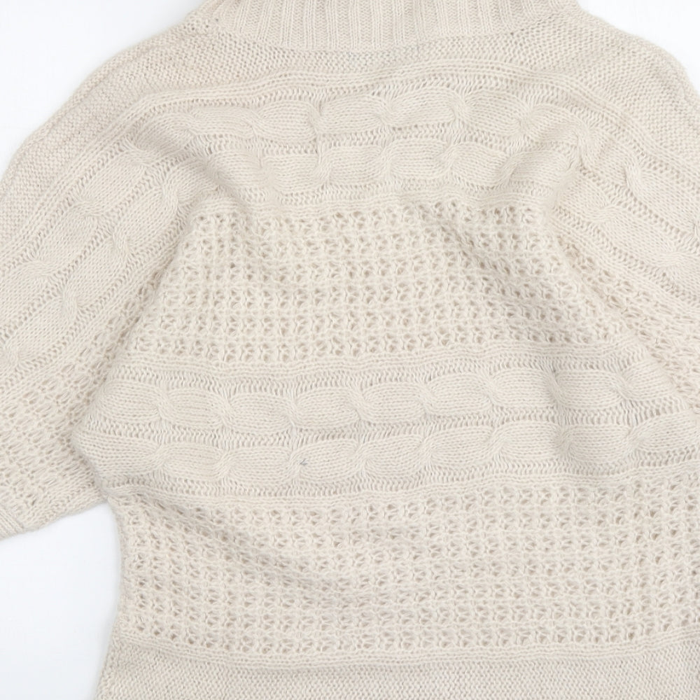 BM Collection Womens Beige Roll Neck Acrylic Pullover Jumper Size L